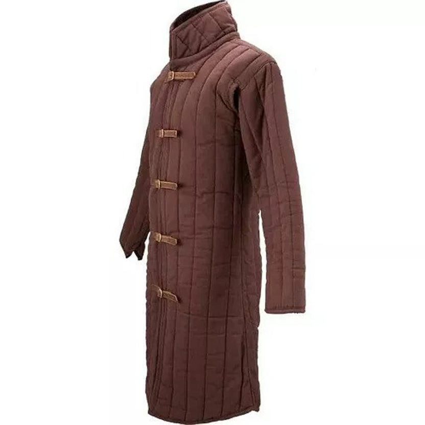 Medieval Quilted Brown Gambeson Padded Armor Long Jacket for LARP and Historical Reenactment