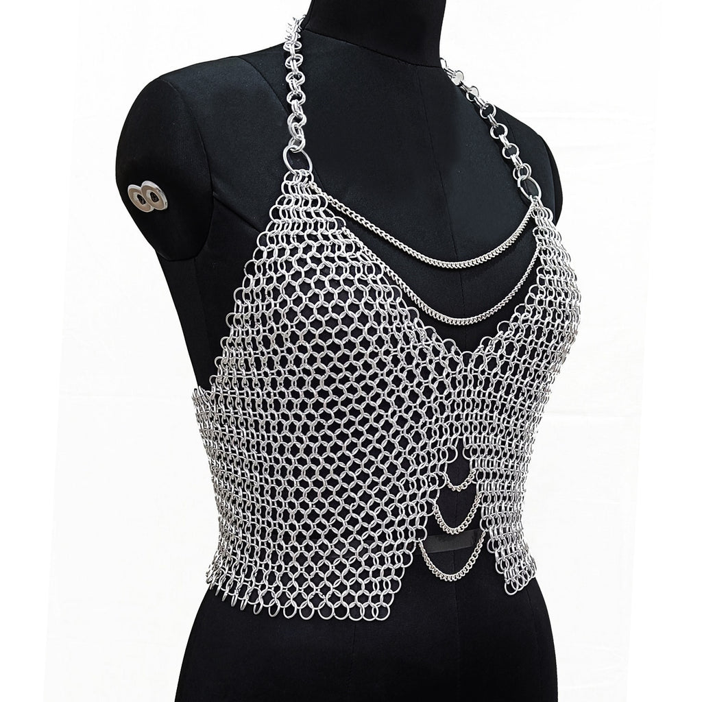 Medieval Chainmail Top for Women Aluminum Halter Bra Gothic LARP Armor Cosplay Halloween Festival Outfit