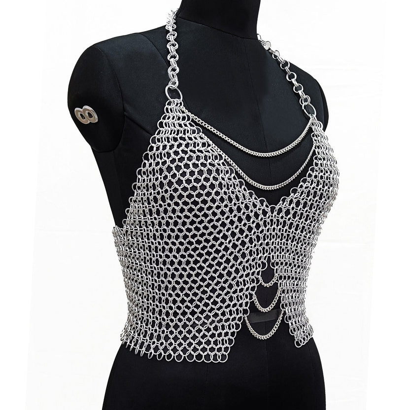 Medieval Chainmail Top for Women Aluminum Halter Bra Gothic LARP Armor Cosplay Halloween Festival Outfit