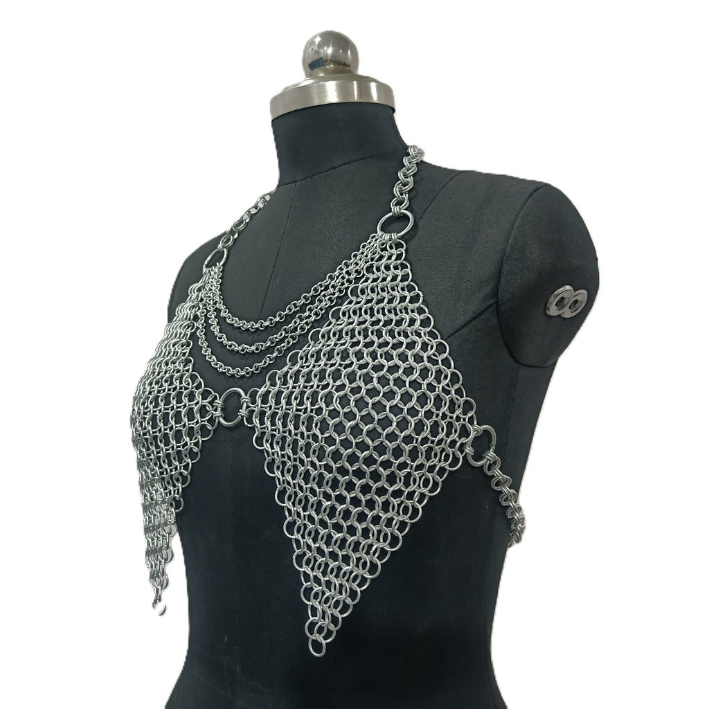 Women's Aluminum Chainmail Top Medieval Gothic Armor Costume for Renaissance Faire LARP and Festivals