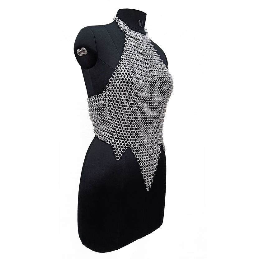 Medieval Chainmail Top for Women Aluminum Halter Bra Armor Cosplay Halloween Festival Outfit