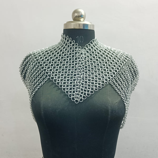 Aluminum Chainmail Collar Lightweight Butted Ring Shoulder Armor LARP Cosplay Renaissance Faire Costume