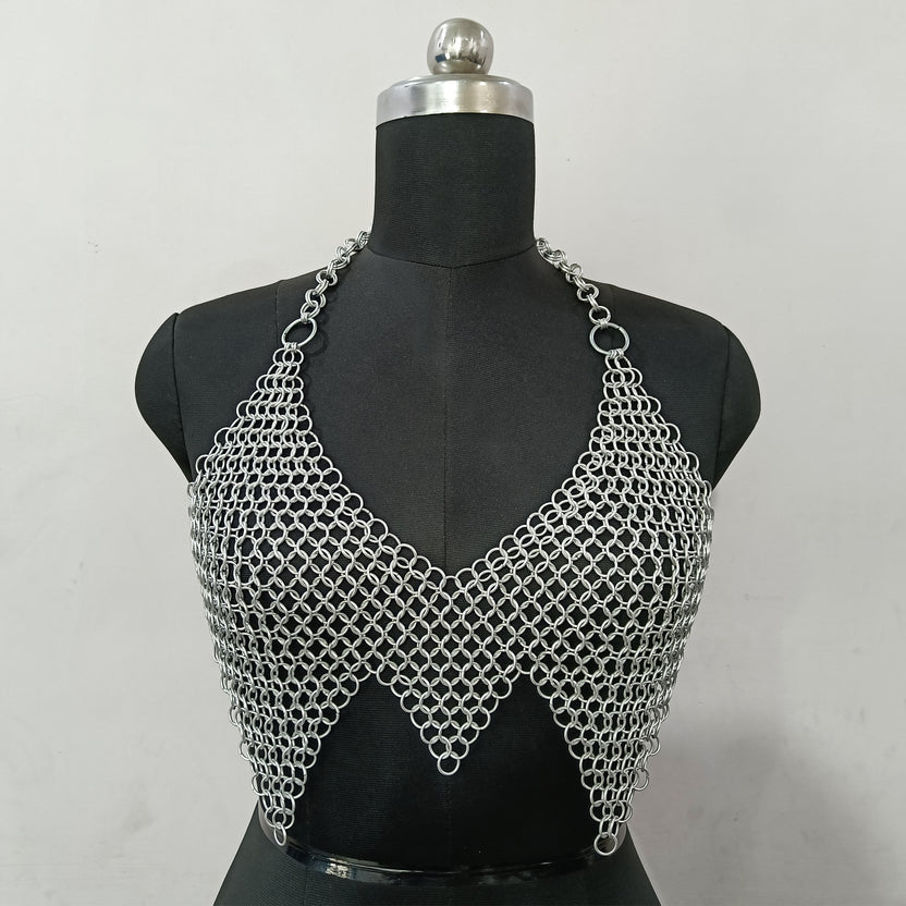 Aluminum Chainmail Top Handmade Lightweight Butted Ring Bra Women's Cosplay Party Outfit