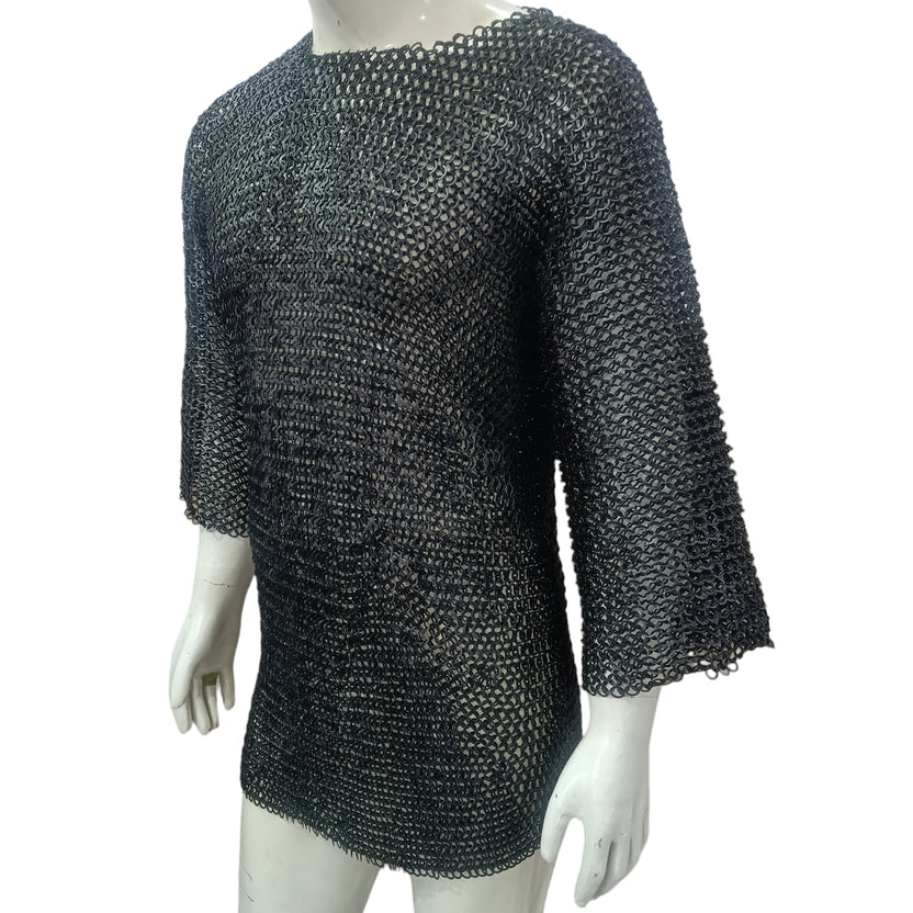 Mild Steel Chainmail Shirt Flat Riveted with Washer Ring Half Sleeve Hauberk Armor
