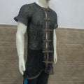 Mild Steel Chainmail Shirt with Leather Trim Blackened Finish Hauberk Armor for Adult Knight Wear