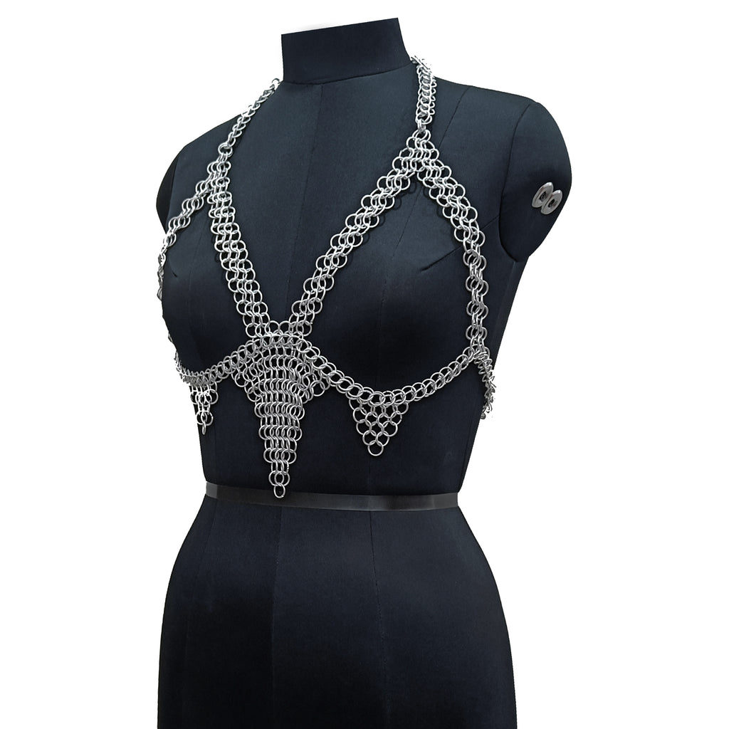 Handmade Aluminum Chainmail Harness Bra Top Lightweight Butted Ring Body Jewelry Gothic Renfaire Outfit for LARP