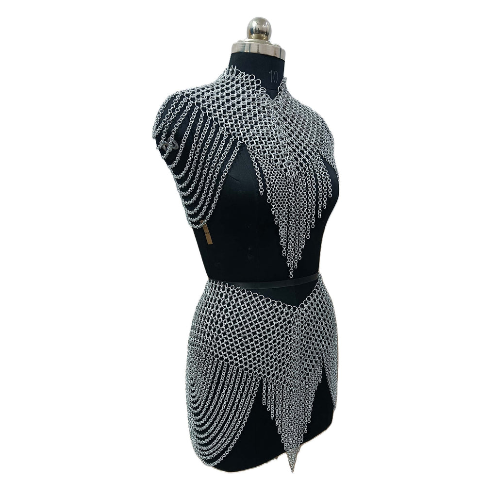 Aluminum Chainmail Collar and Skirt Set Women's Body Jewelry Medieval Festival Costume