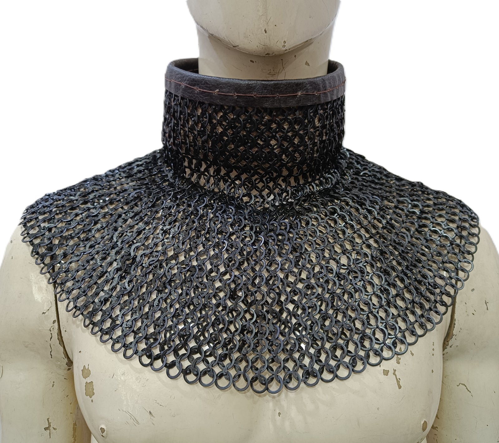 Mild Steel Chainmail Round Collar Flat Riveted Rings Neck Protection Armor for Cosplay and Reenactment