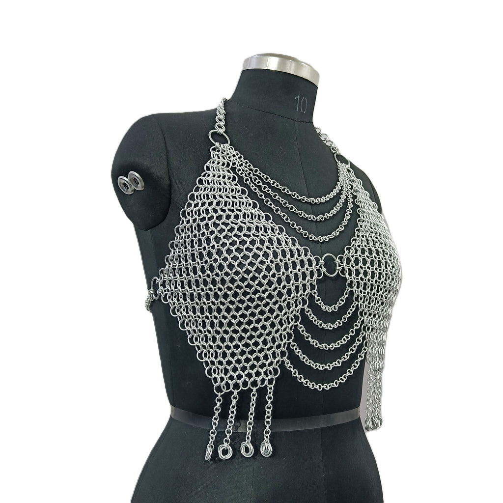 Handmade Chainmail Top for Women Silver Aluminum Halter Bra Gothic Festival Outfit Renaissance Faire Armor