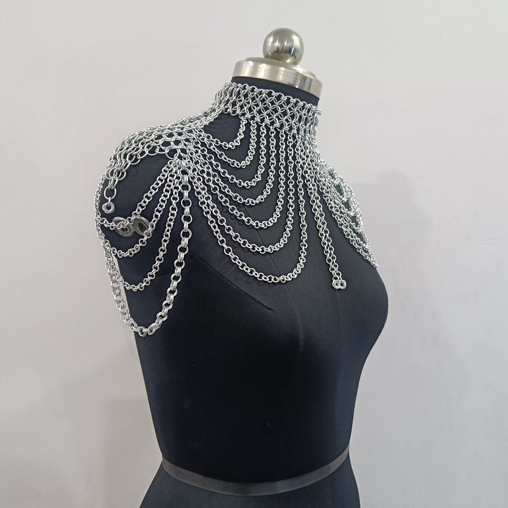Aluminum Chainmail Collar Necklace Butted Ring Gothic Jewelry Choker for Cosplay LARP and Halloween Costume