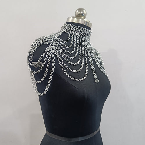 Aluminum Chainmail Collar Necklace Butted Ring Gothic Jewelry Choker for Cosplay LARP and Halloween Costume