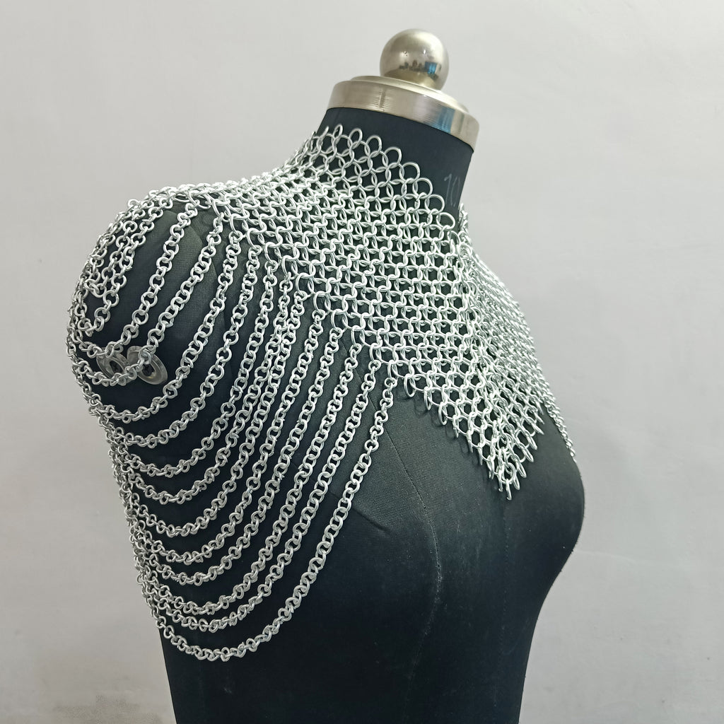 Aluminum Chainmail Collar Lightweight Butted Ring Shoulder Armor LARP Cosplay Renaissance Faire Costume