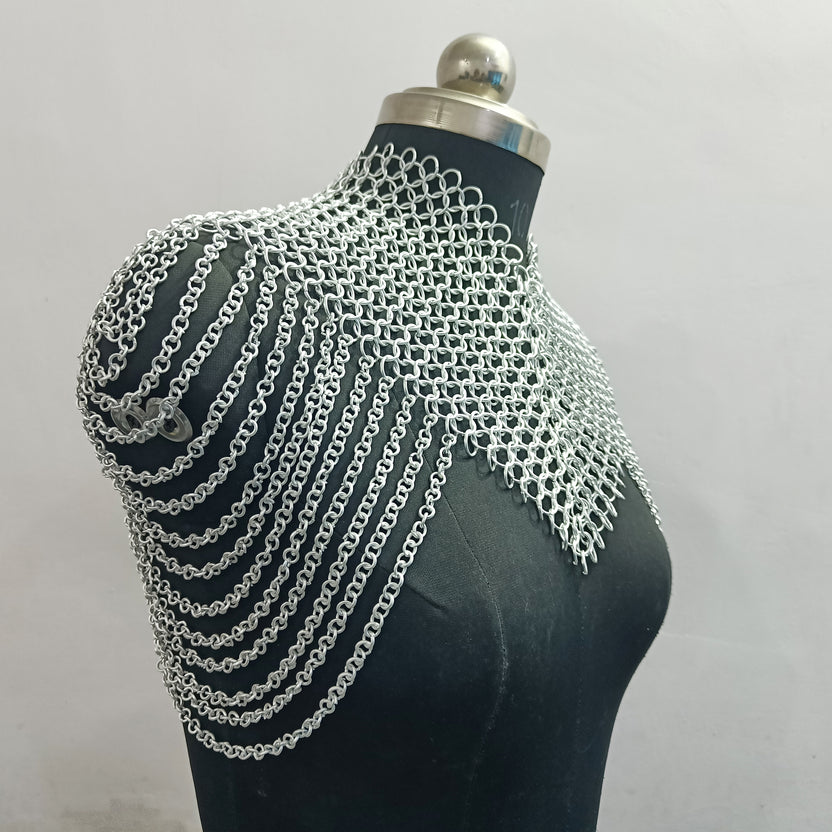 Aluminum Chainmail Collar Lightweight Butted Ring Shoulder Armor LARP Cosplay Renaissance Faire Costume