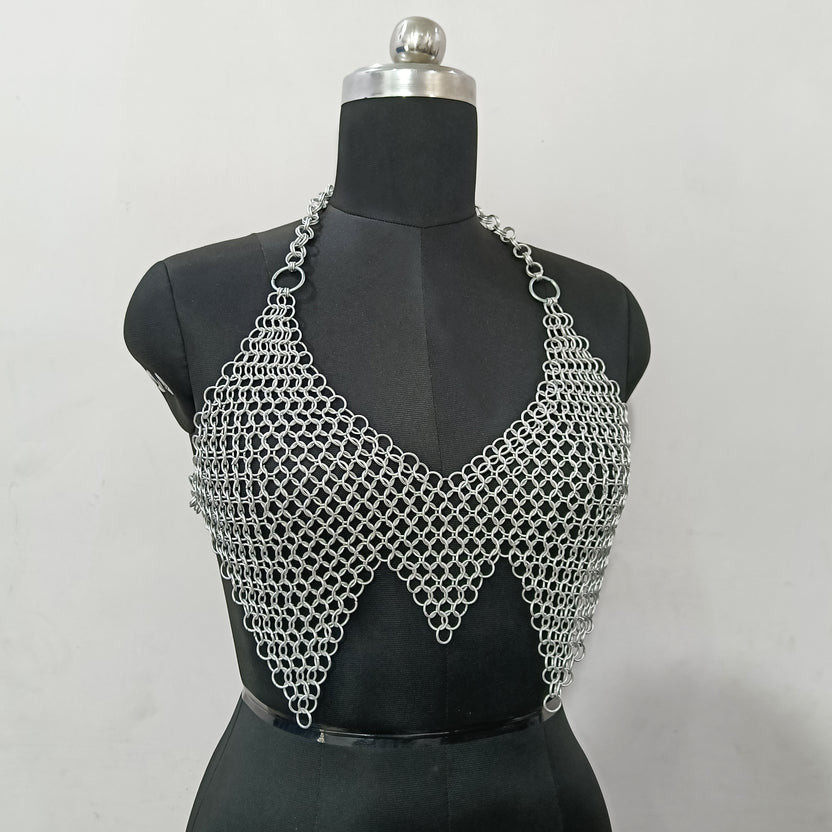 Aluminum Chainmail Top Handmade Lightweight Butted Ring Bra Women's Cosplay Party Outfit