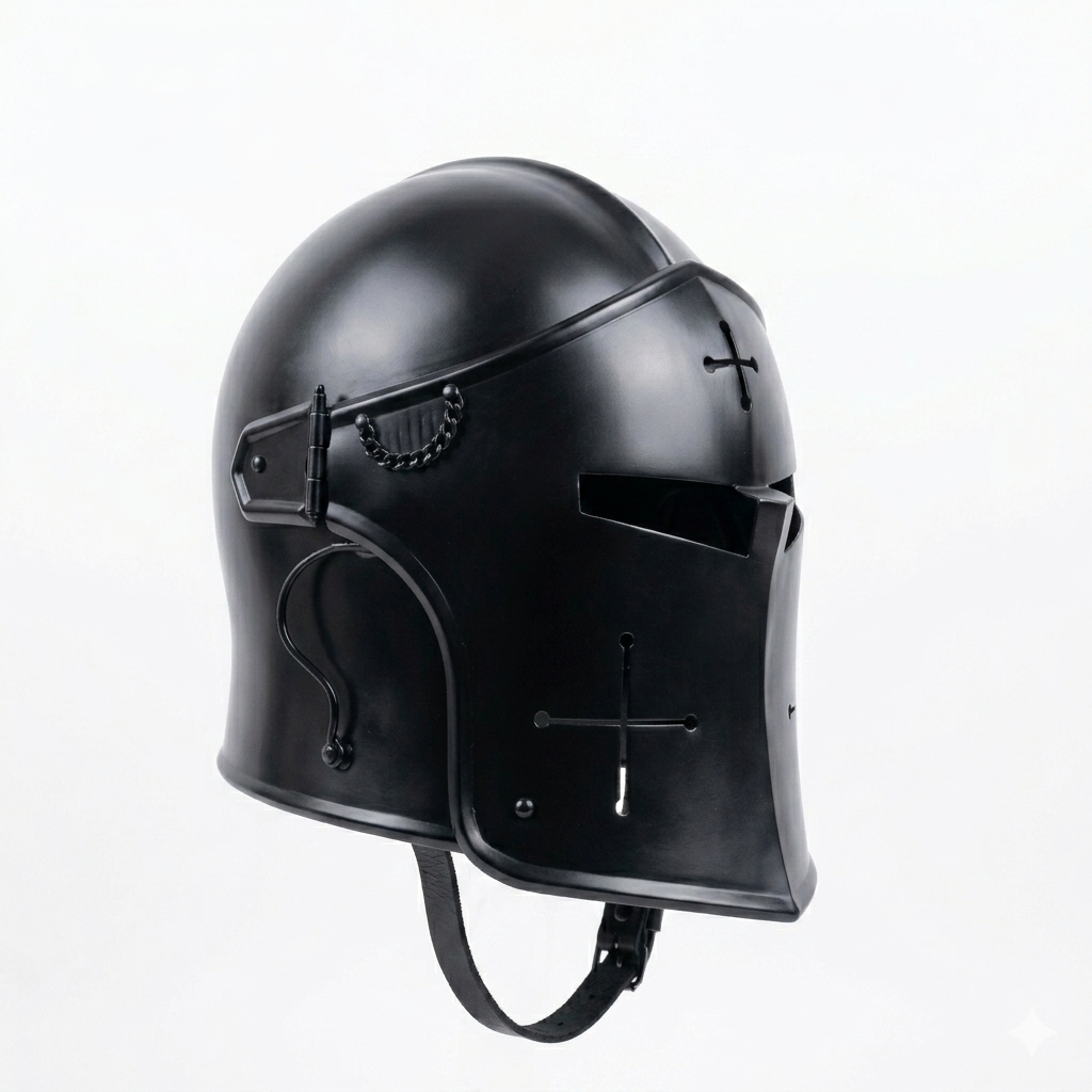 Medieval Black Barbuta Helmet Mild Steel Knight Armor for LARP Cosplay and Reenactment