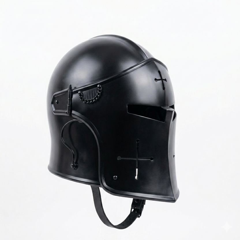 Medieval Black Barbuta Helmet Mild Steel Knight Armor for LARP Cosplay and Reenactment