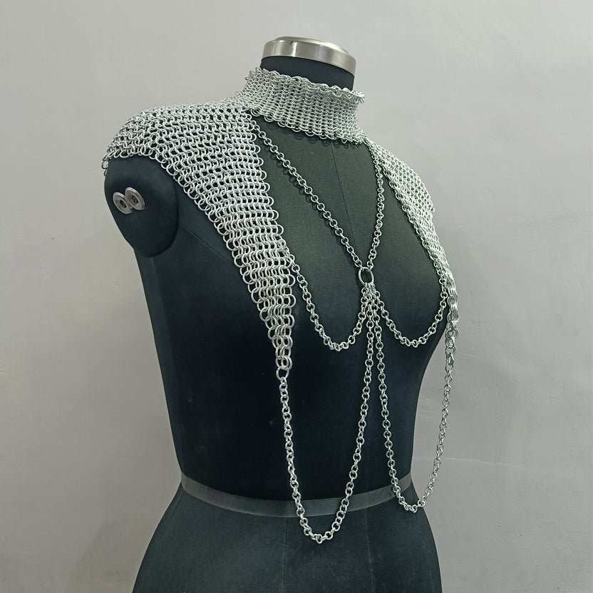 Medieval Aluminum Chainmail Collar for Women Lightweight Butted Ring Halter Neck Armor