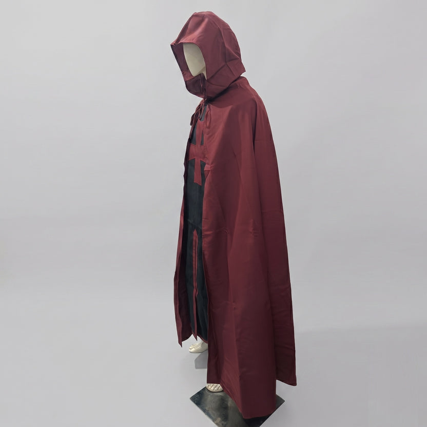 Medieval Templar Cotton Hooded Cloak and Tunic Set Red and Black Crusader Costume for Halloween