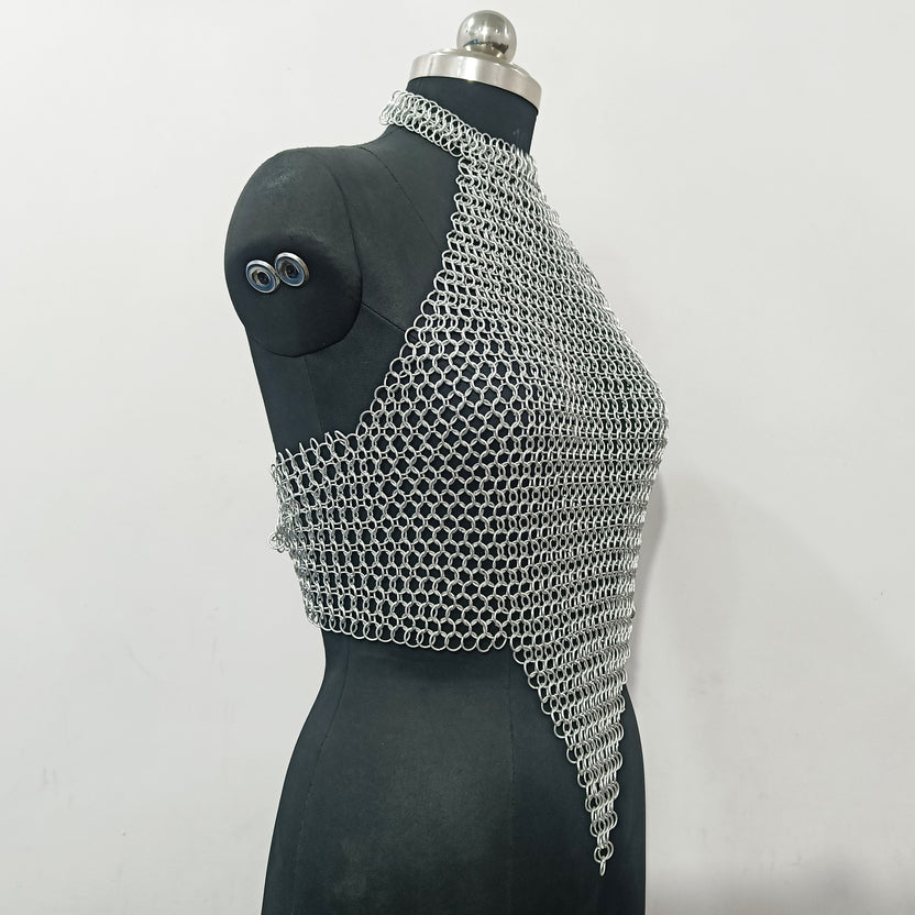 Medieval Aluminum Chainmail Top for Women Fantasy Festival Rave Outfit Gothic Halloween Costume Handmade Armor