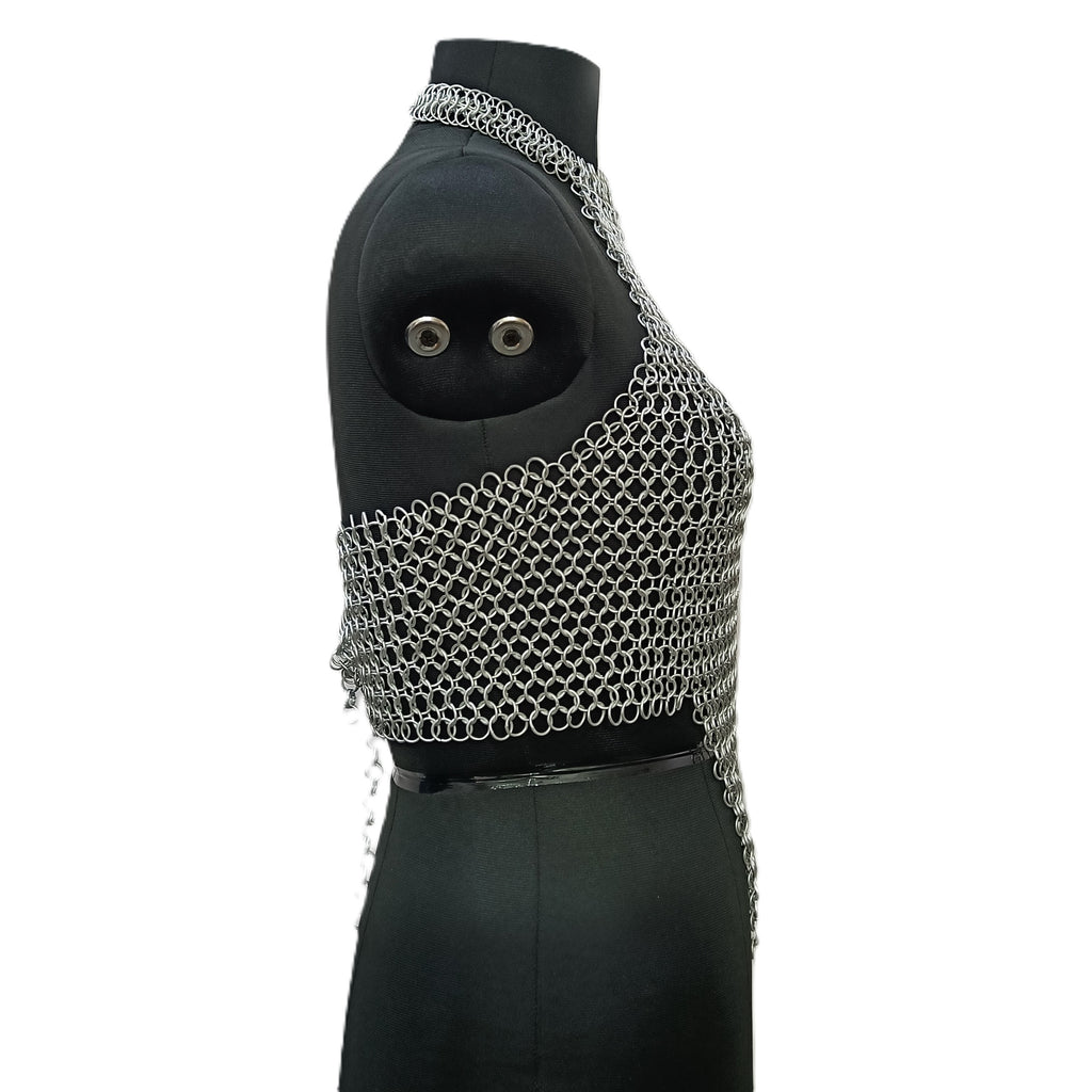 Medieval Aluminum Chainmail Top Halter Neck 10mm Ring Women Fantasy Costume Outfit Festival Wear