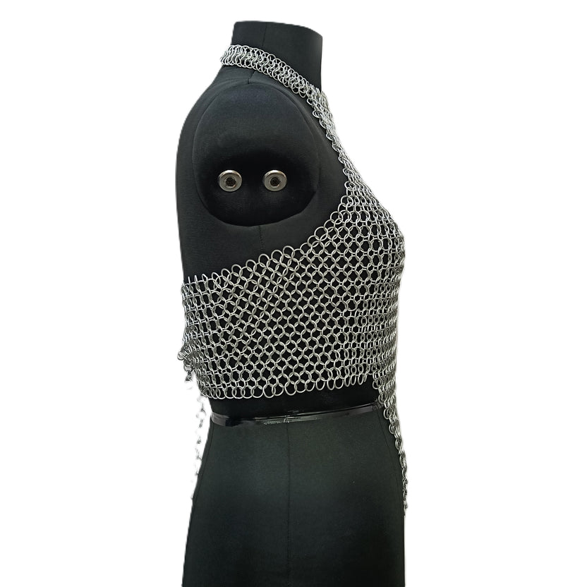 Medieval Aluminum Chainmail Top Halter Neck 10mm Ring Women Fantasy Costume Outfit Festival Wear