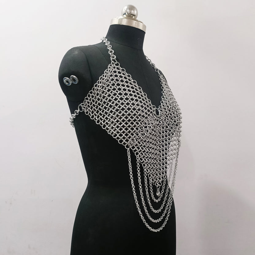 Women's Aluminum Chainmail Top Lightweight Butted Ring Bra Halloween Costume