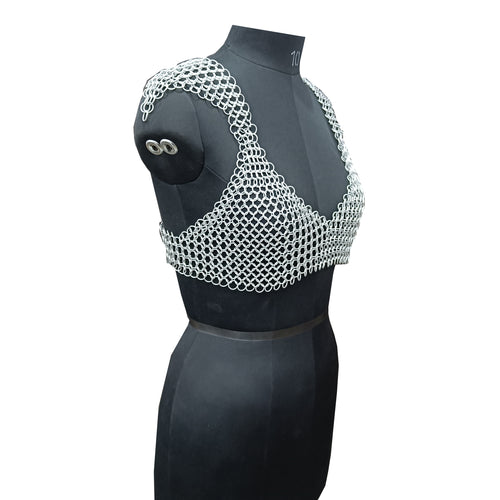 Aluminum Chainmail Halter Top for Women Medieval Fantasy Festival and Cosplay Party Costume