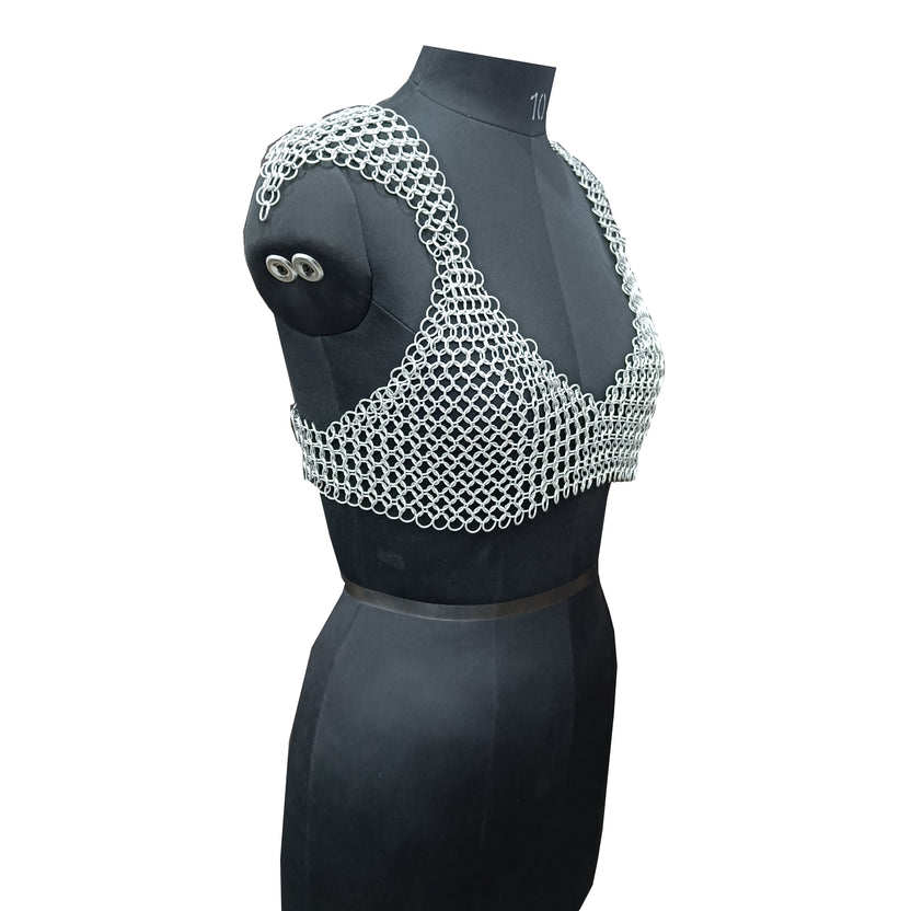 Aluminum Chainmail Halter Top for Women Medieval Fantasy Festival and Cosplay Party Costume