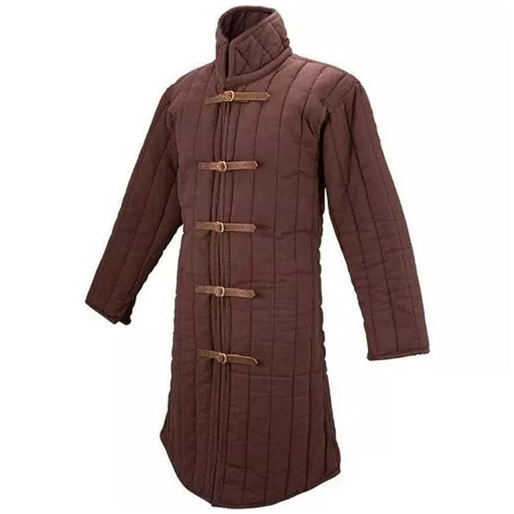Medieval Quilted Brown Gambeson Padded Armor Long Jacket for LARP and Historical Reenactment