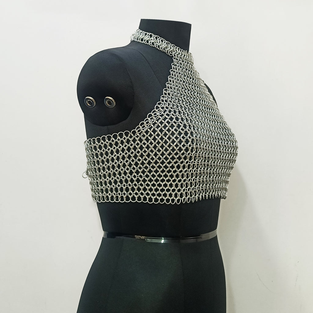 Aluminum Chainmail Halter Top for Women Party Outfit Medieval Gothic Festival Costume