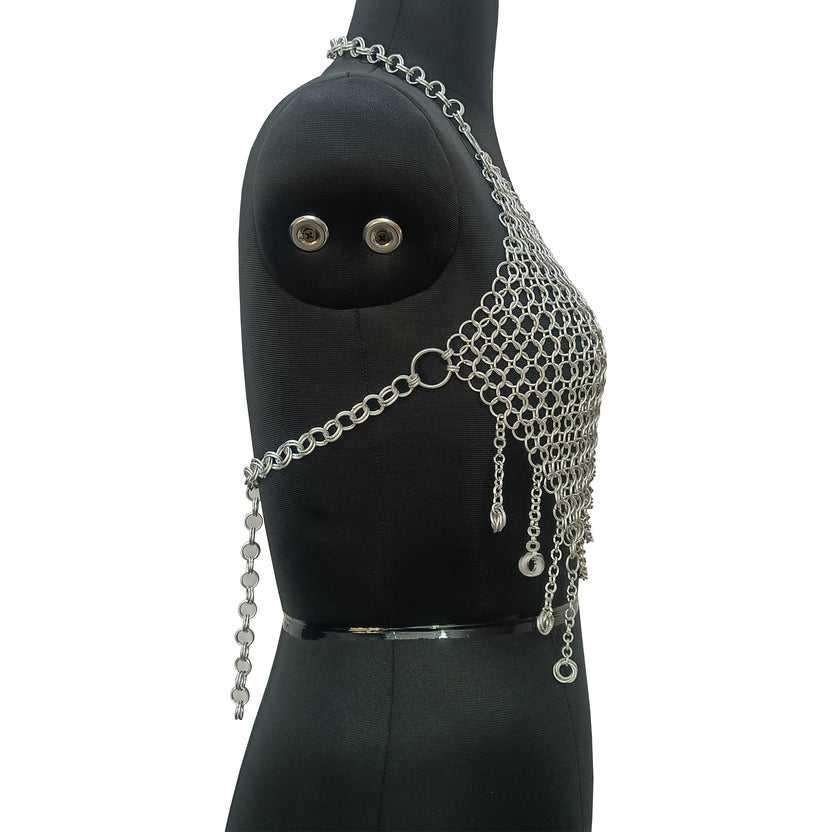 Medieval Chainmail Top for Women Aluminum Fantasy Festival Outfit Gothic Halloween Costume