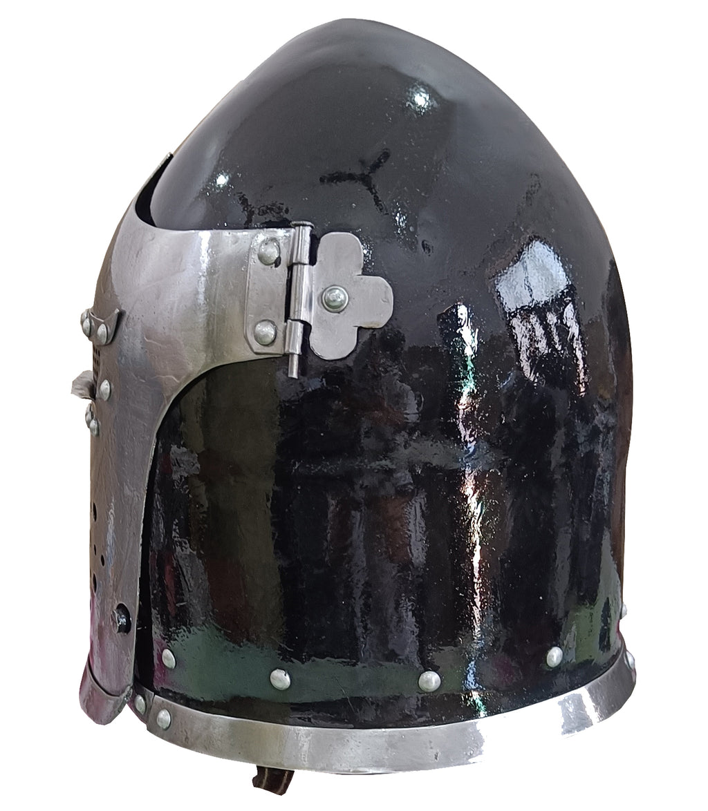 Medieval Black Barbuta Helmet Adjustable Visor Knight Warrior Headgear for Historical