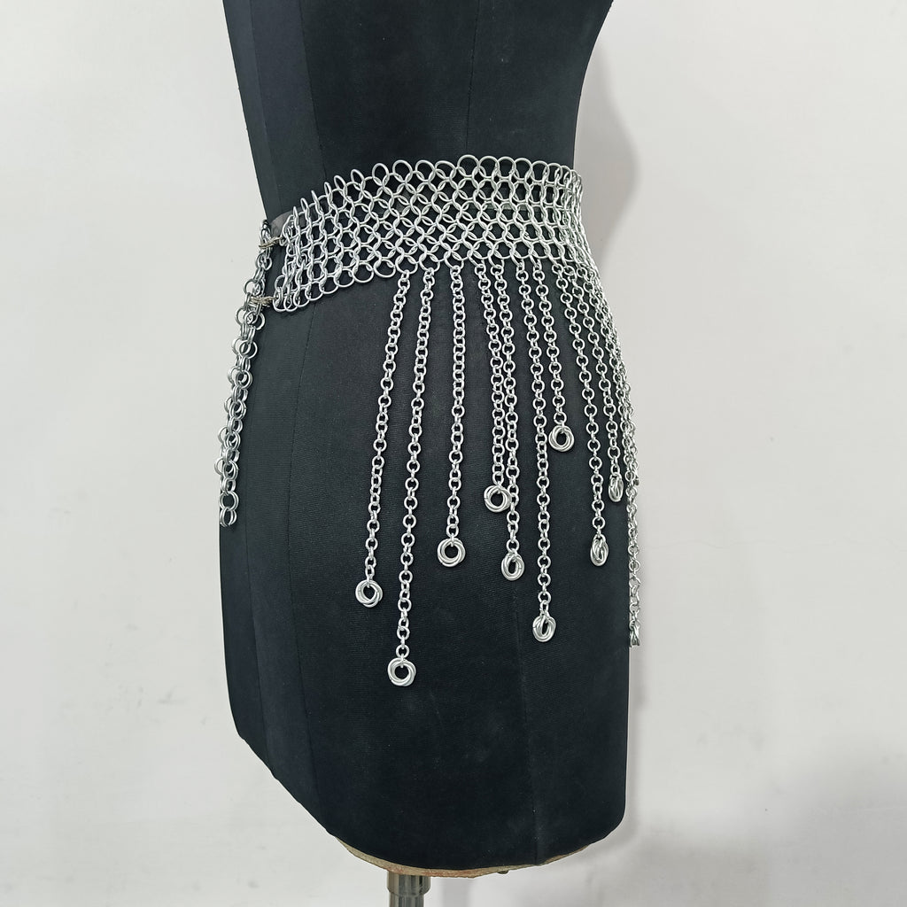 Medieval Chainmail Fringed Skirt Aluminum Armor Belt Women Cosplay LARP Halloween Outfit