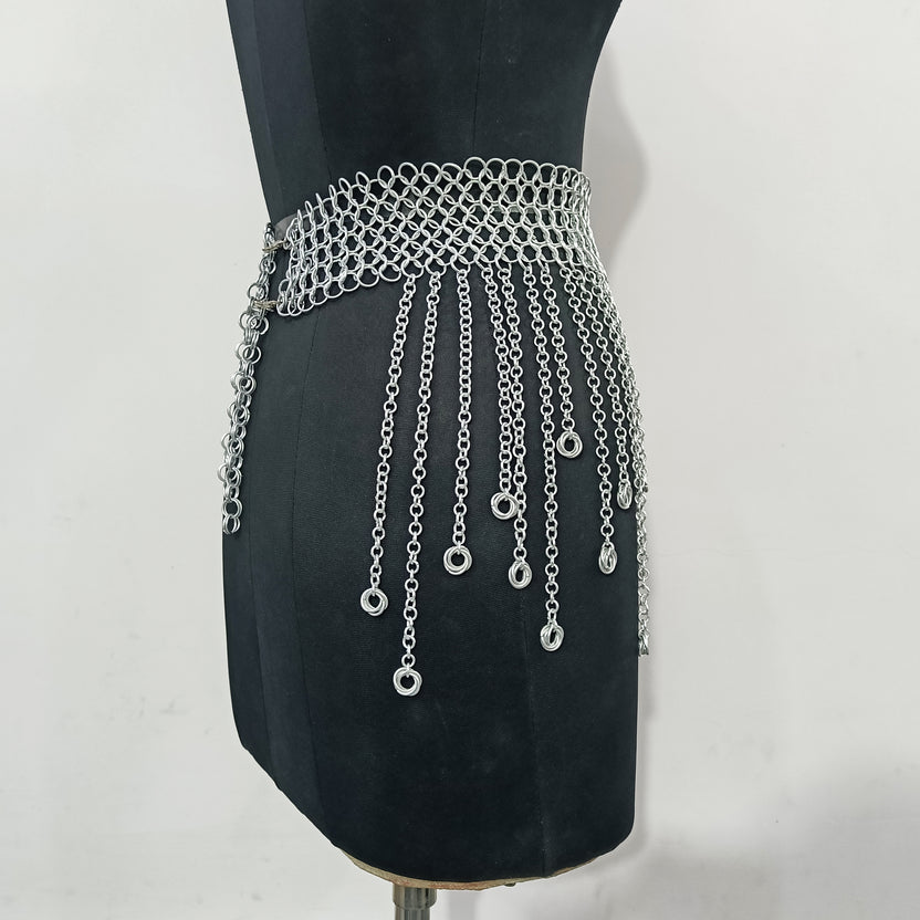 Medieval Chainmail Fringed Skirt Aluminum Armor Belt Women Cosplay LARP Halloween Outfit