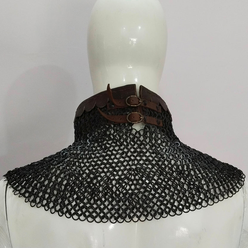 Mild Steel Chainmail Round Collar Flat Riveted Rings Neck Protection for LARP Cosplay