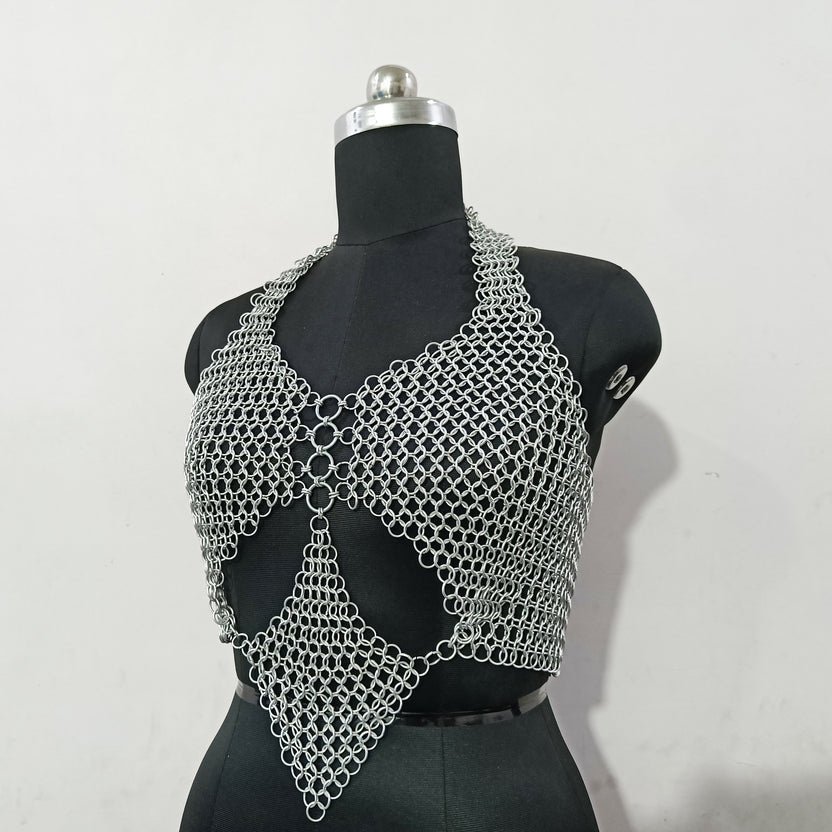 Handmade Chainmail Bra Top for Women Aluminum Medieval Armor Gothic Festival Outfit and Halloween Gift