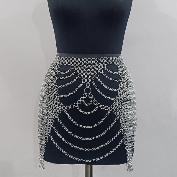 Aluminum Chainmail Skir Butted Ring Mini Skirt Cosplay Costume for Women Party Outfit