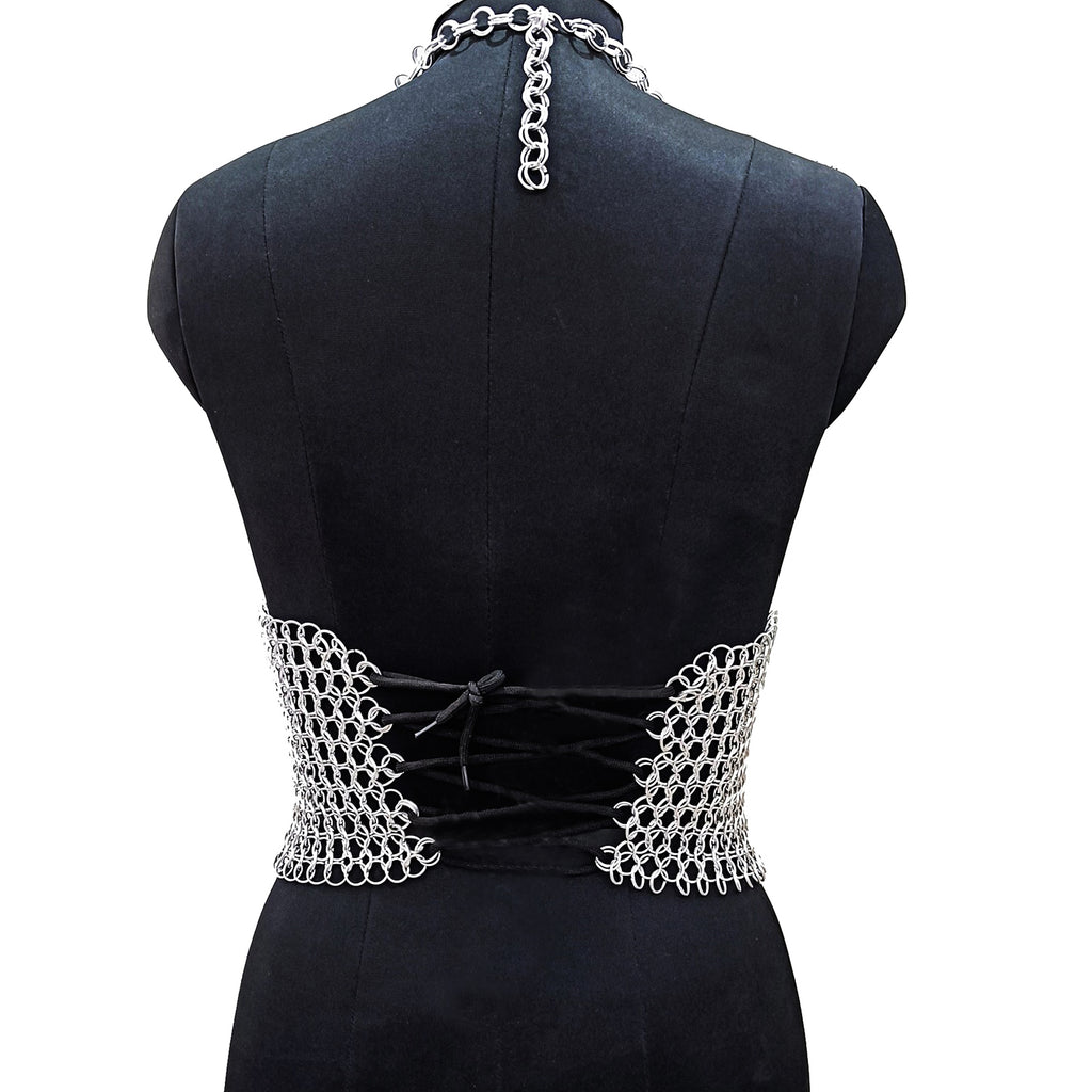 Medieval Chainmail Top for Women Aluminum Halter Bra Gothic LARP Armor Cosplay Halloween Festival Outfit