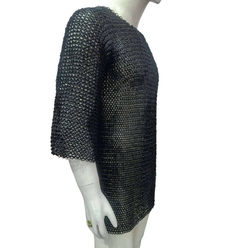 Mild Steel Chainmail Shirt Flat Riveted with Washer Ring Half Sleeve Hauberk Armor