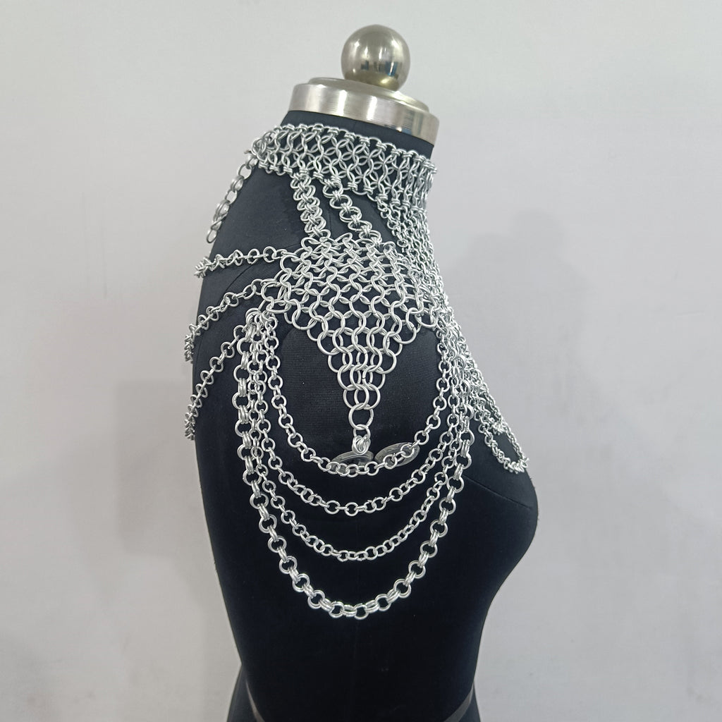 Aluminum Chainmail Collar Necklace Butted Ring Gothic Jewelry Choker for Cosplay LARP and Halloween Costume