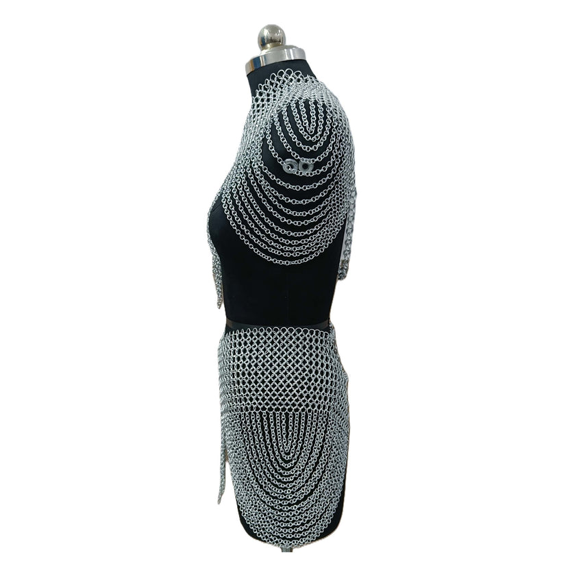 Aluminum Chainmail Collar and Skirt Set Women's Body Jewelry Medieval Festival Costume