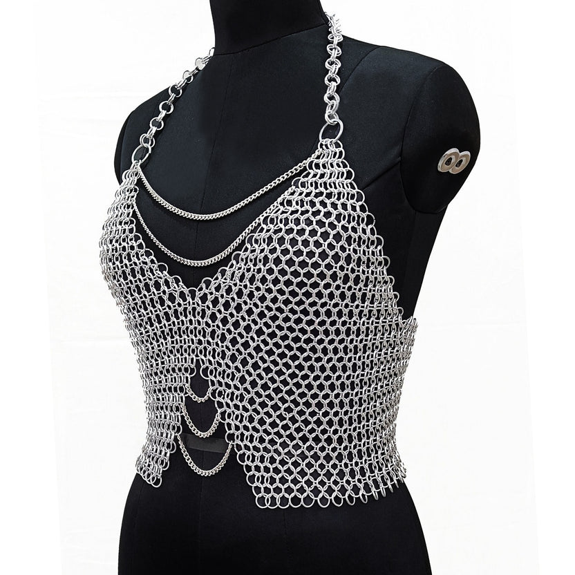 Medieval Chainmail Top for Women Aluminum Halter Bra Gothic LARP Armor Cosplay Halloween Festival Outfit