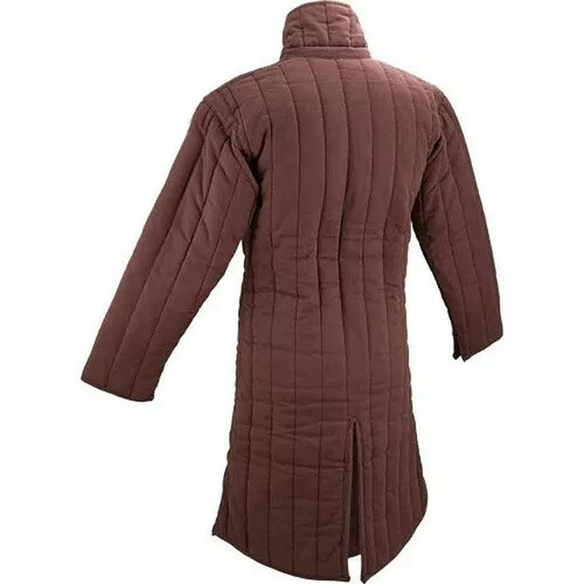 Medieval Quilted Brown Gambeson Padded Armor Long Jacket for LARP and Historical Reenactment