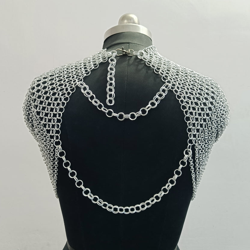 Aluminum Chainmail Collar Lightweight Butted Ring Shoulder Armor LARP Cosplay Renaissance Faire Costume