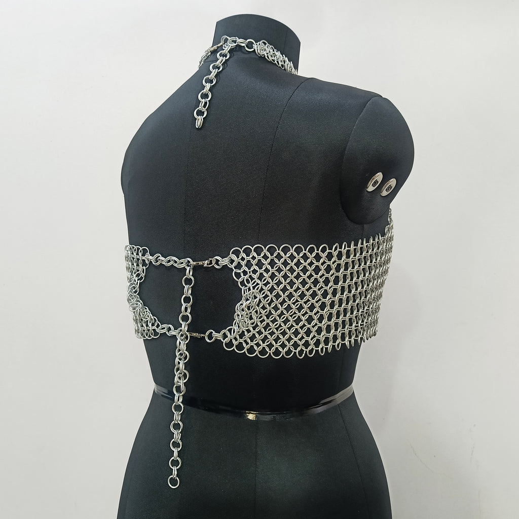 Aluminum Chainmail Halter Top for Women Party Outfit Medieval Gothic Festival Costume