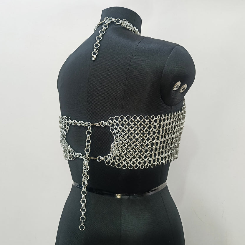 Aluminum Chainmail Halter Top for Women Party Outfit Medieval Gothic Festival Costume