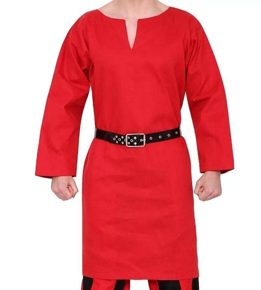 Authentic Medieval Viking Red Tunic Cotton LARP Renaissance Costume and Halloween