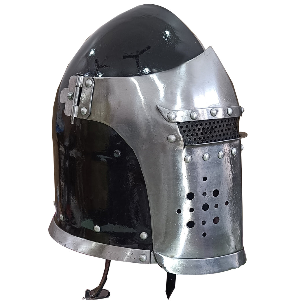 Medieval Black Barbuta Helmet Adjustable Visor Knight Warrior Headgear for Historical