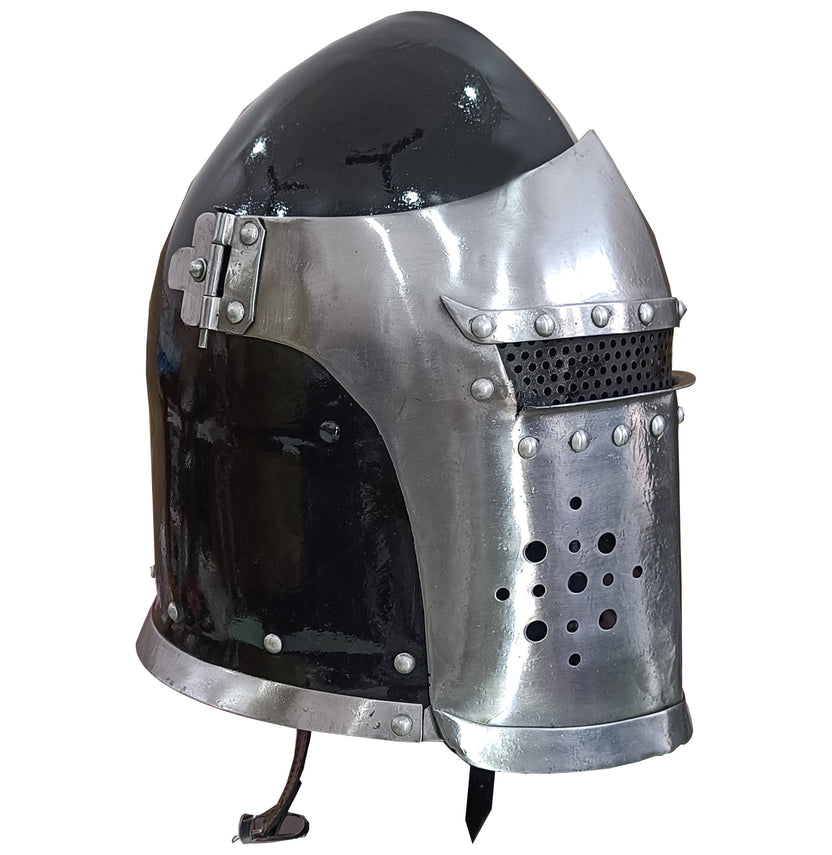 Medieval Black Barbuta Helmet Adjustable Visor Knight Warrior Headgear for Historical