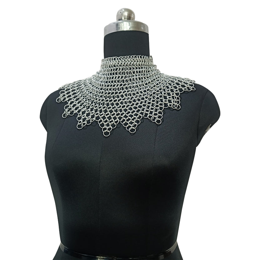 Medieval Aluminium Chainmail Collar Zig-Zag Neck Armor for Women Festival Outfit
